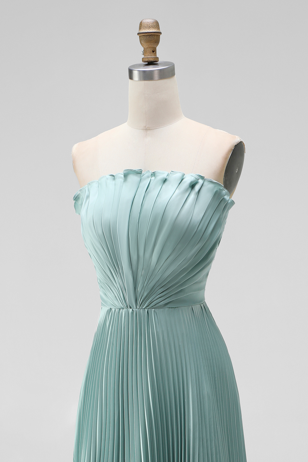 White Sheath Pleated Strapless Maxi Wedding Reception Dress