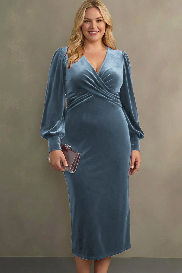 Cabernet Sheath V-Neck Midi Velvet Formal Dress