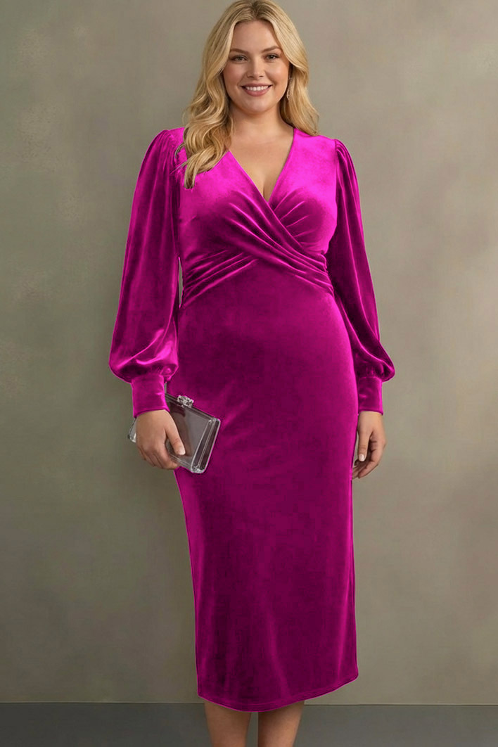 Cabernet Sheath V-Neck Midi Velvet Formal Dress