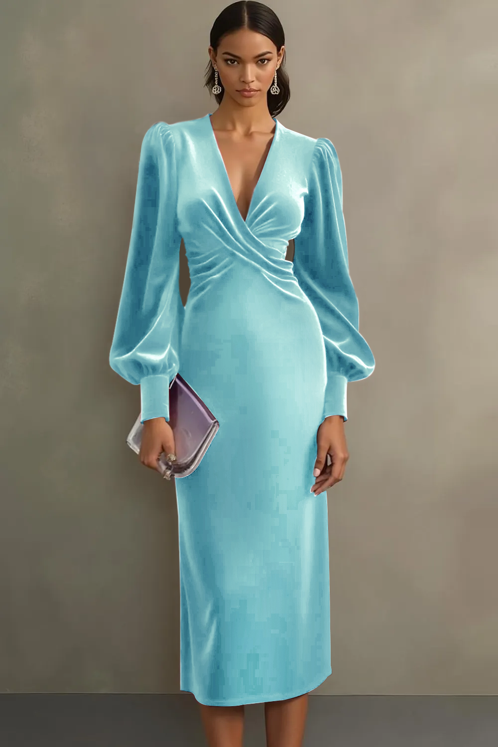 Cabernet Sheath V-Neck Midi Velvet Formal Dress