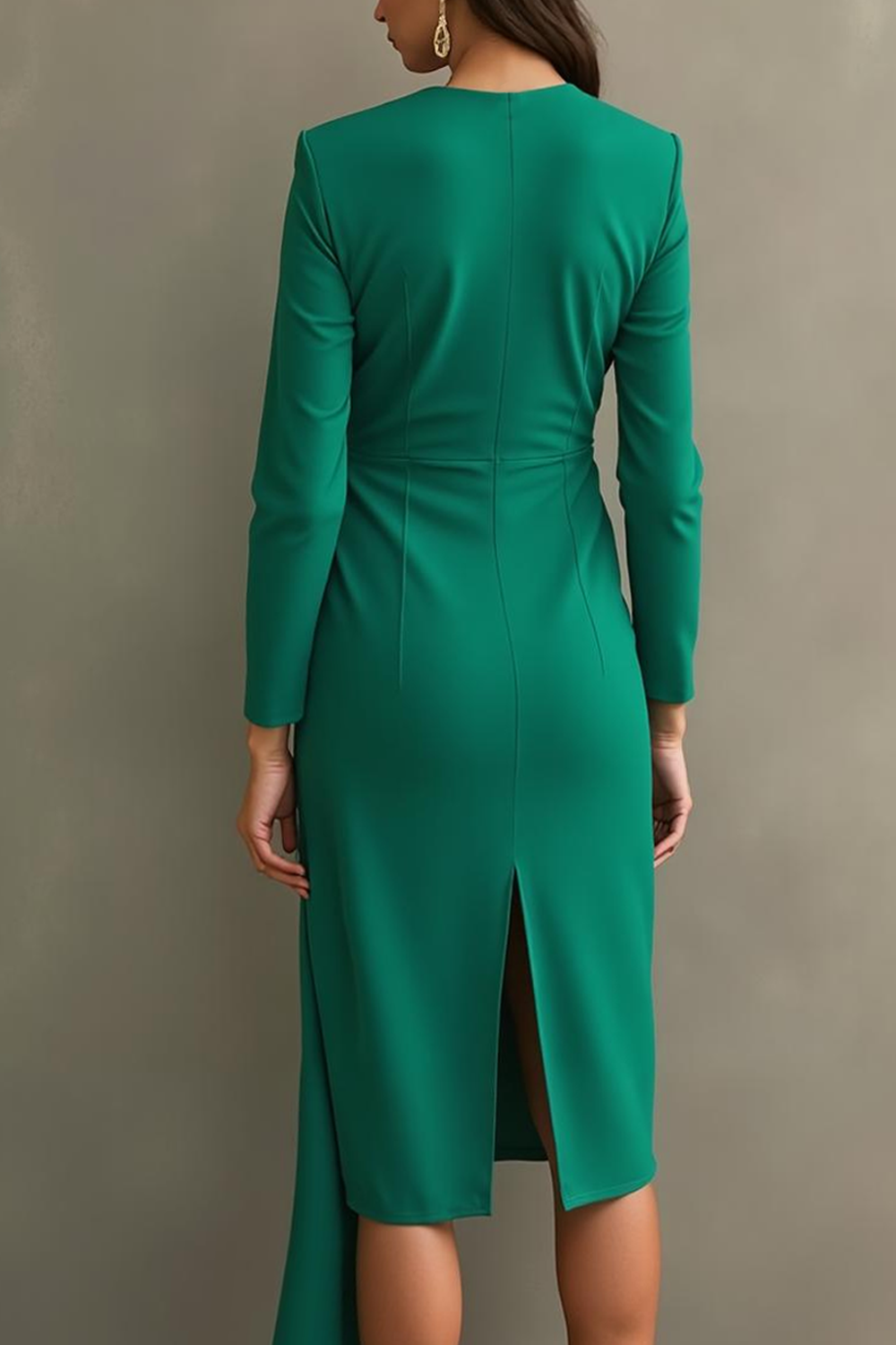 Sheath Round Neck Midi Dark Green Formal Dress