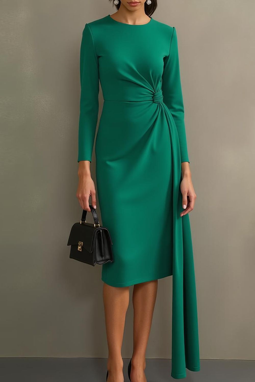 Sheath Round Neck Midi Dark Green Formal Dress