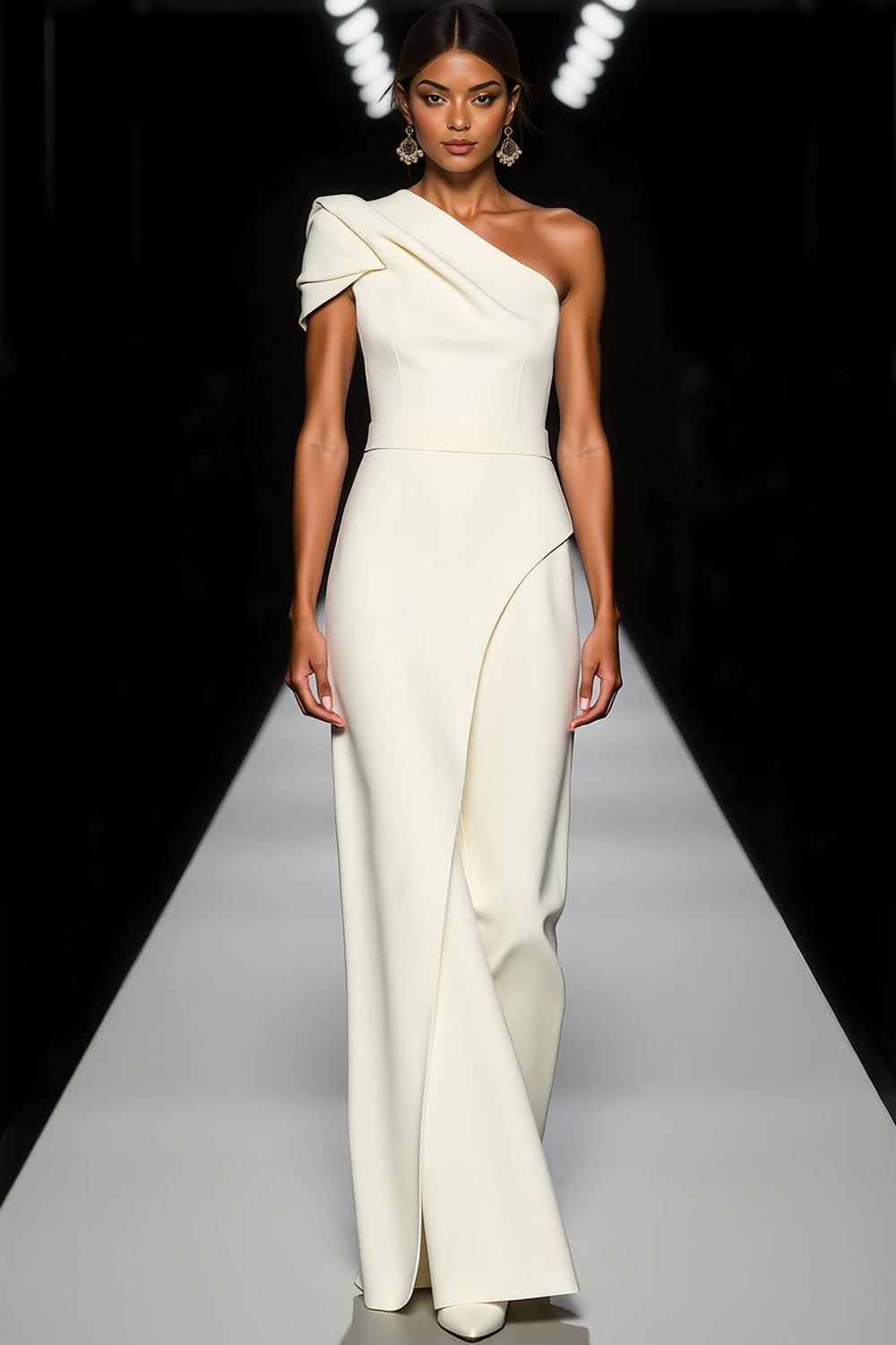 Maxi Sheath One Shoulder White Formal Dress
