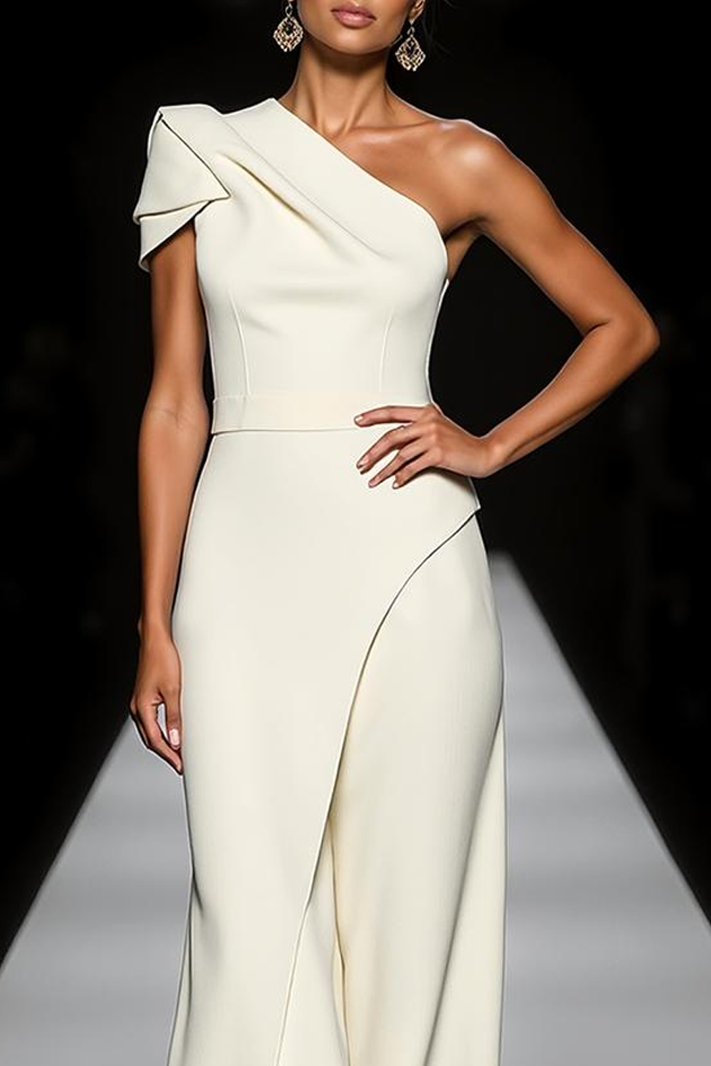 Maxi Sheath One Shoulder White Formal Dress