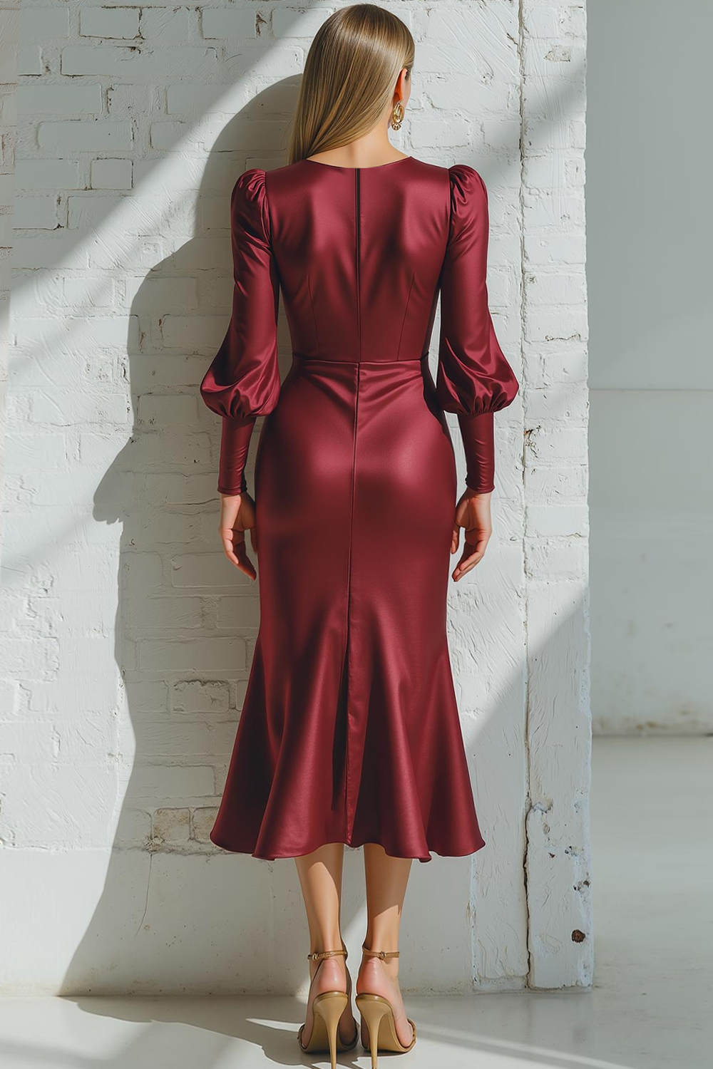 Cabernet Mermaid Midi Satin Formal Dress