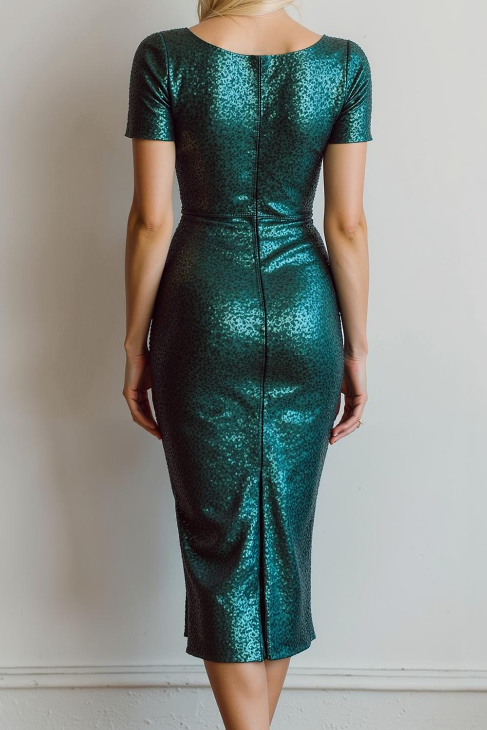 Sparkly Dark Green Sheath Boat Neck Sequin Wedding Guest Dress