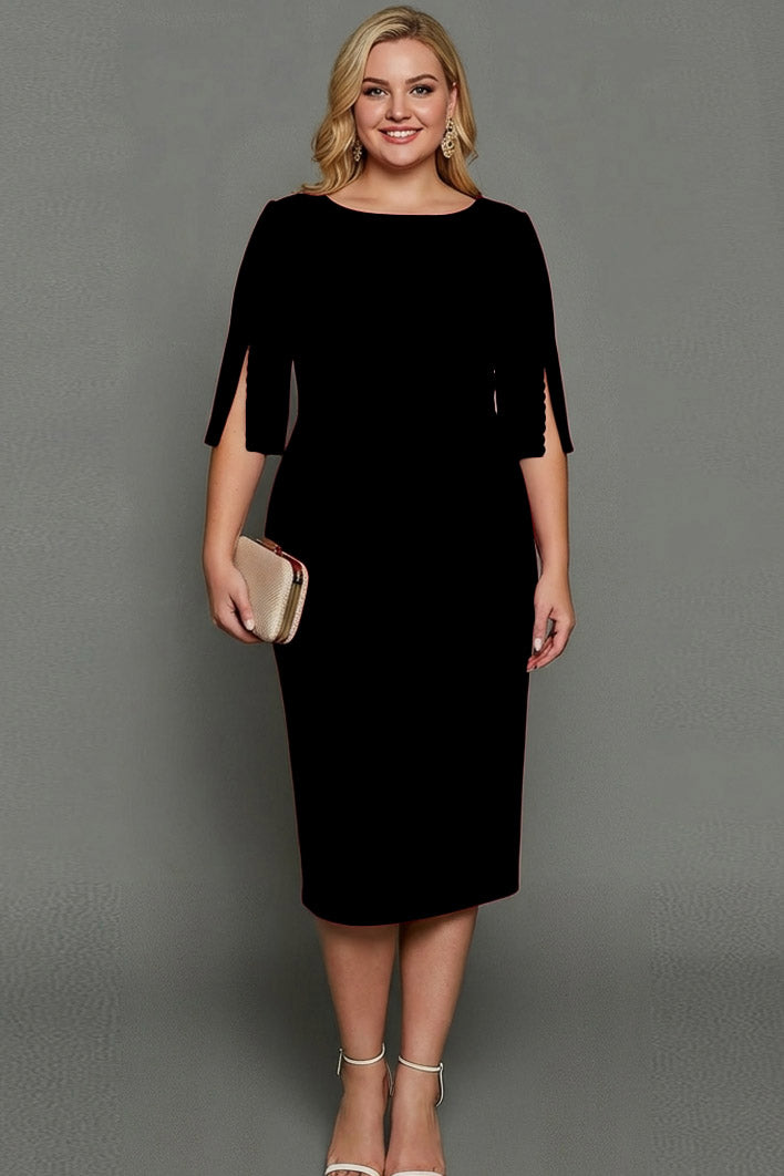 Midi Plus Size Sheath Bateau Neck White Formal Dress