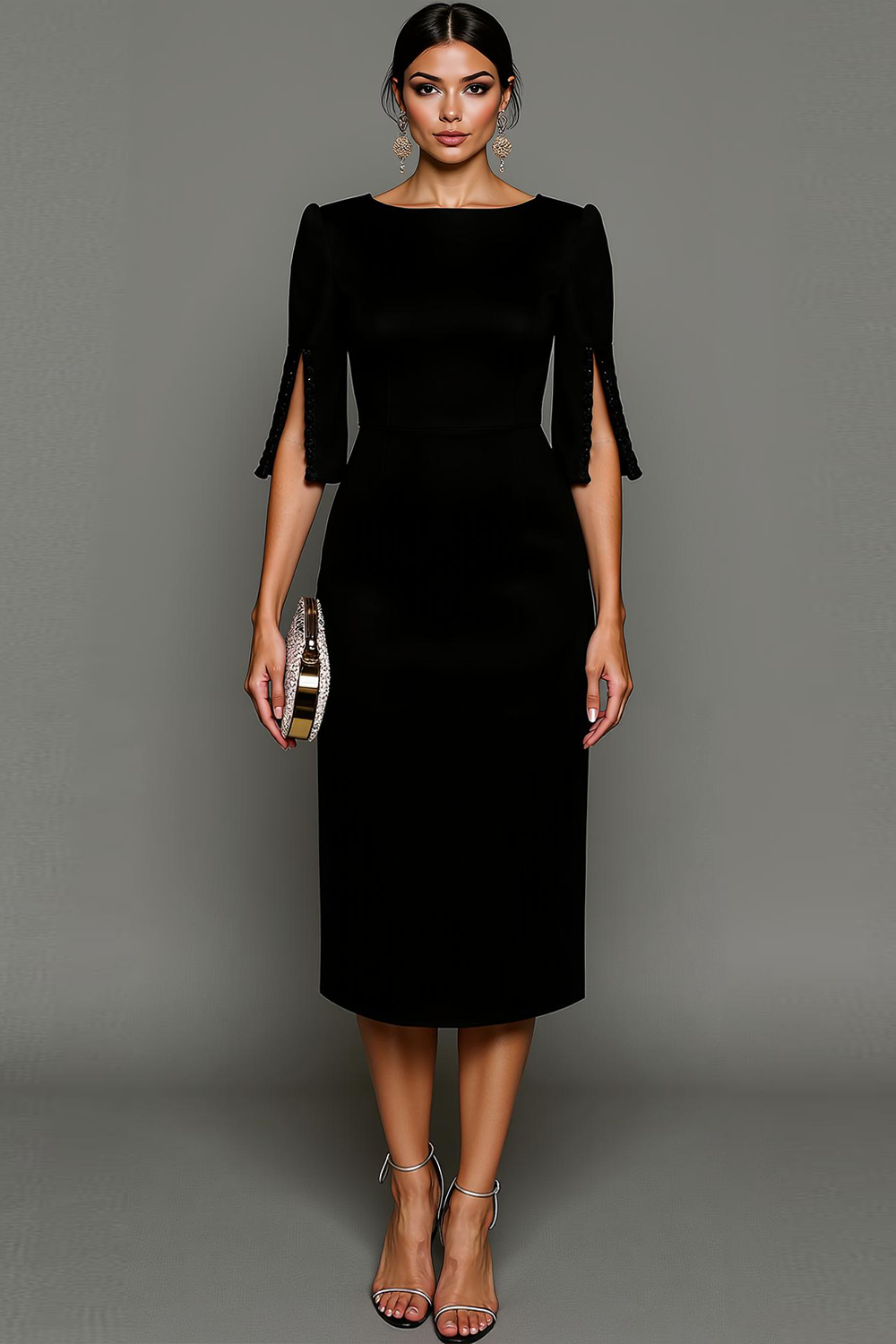 Midi Sheath Bateau Neck White Formal Dress