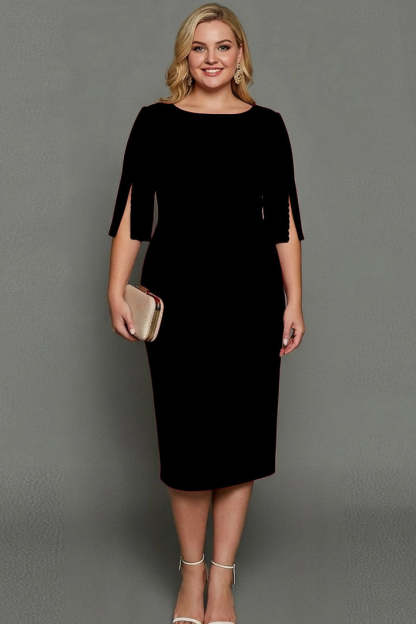 Midi Plus Size Sheath Bateau Neck White Formal Dress