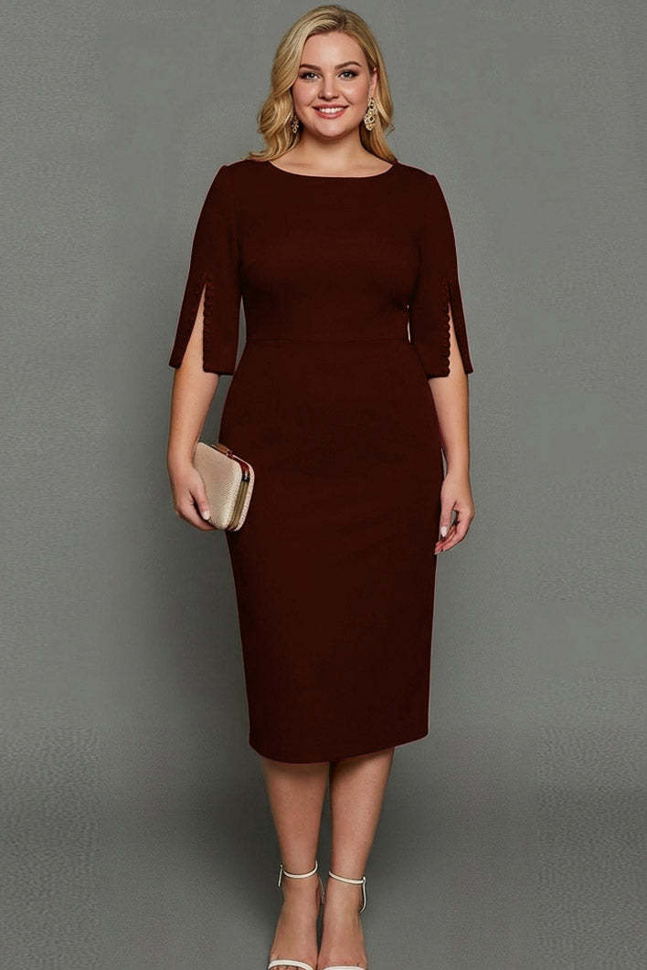 Midi Plus Size Sheath Bateau Neck White Formal Dress