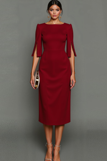 Midi Plus Size Sheath Bateau Neck White Formal Dress