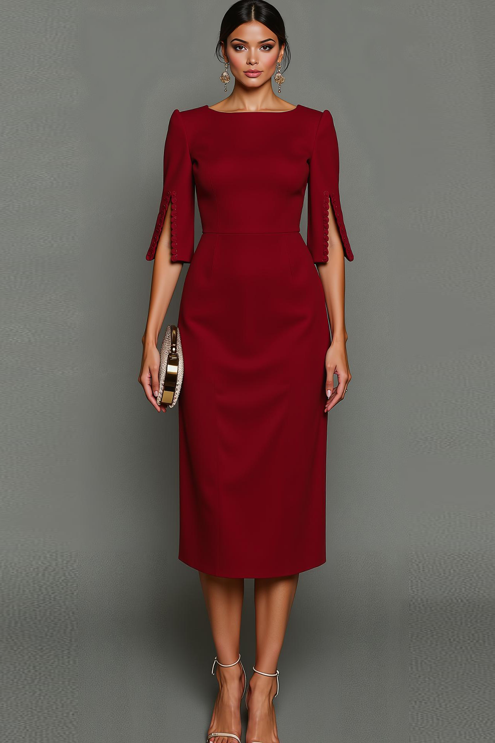 Midi Sheath Bateau Neck White Formal Dress