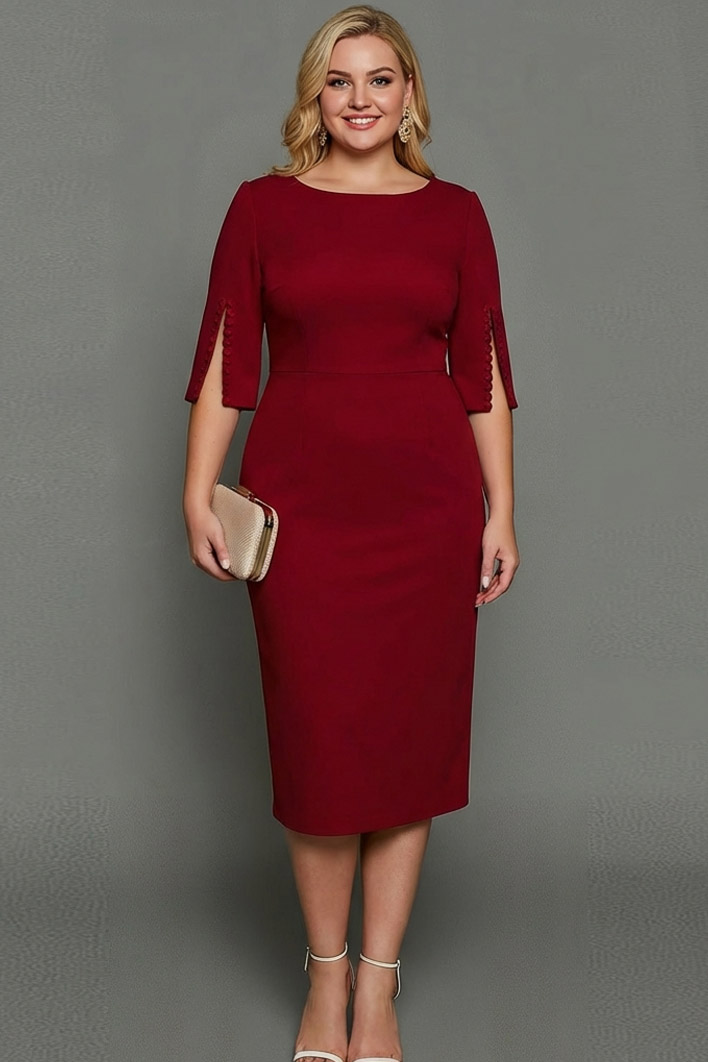 Midi Sheath Bateau Neck White Formal Dress