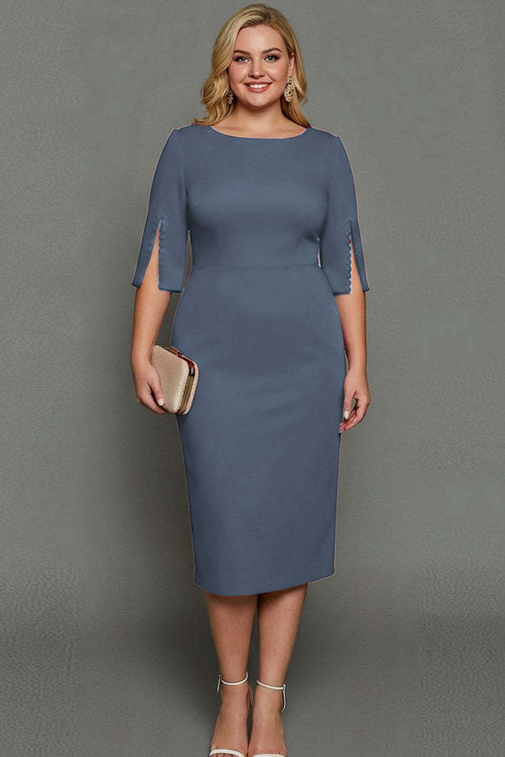 Midi Plus Size Sheath Bateau Neck White Formal Dress