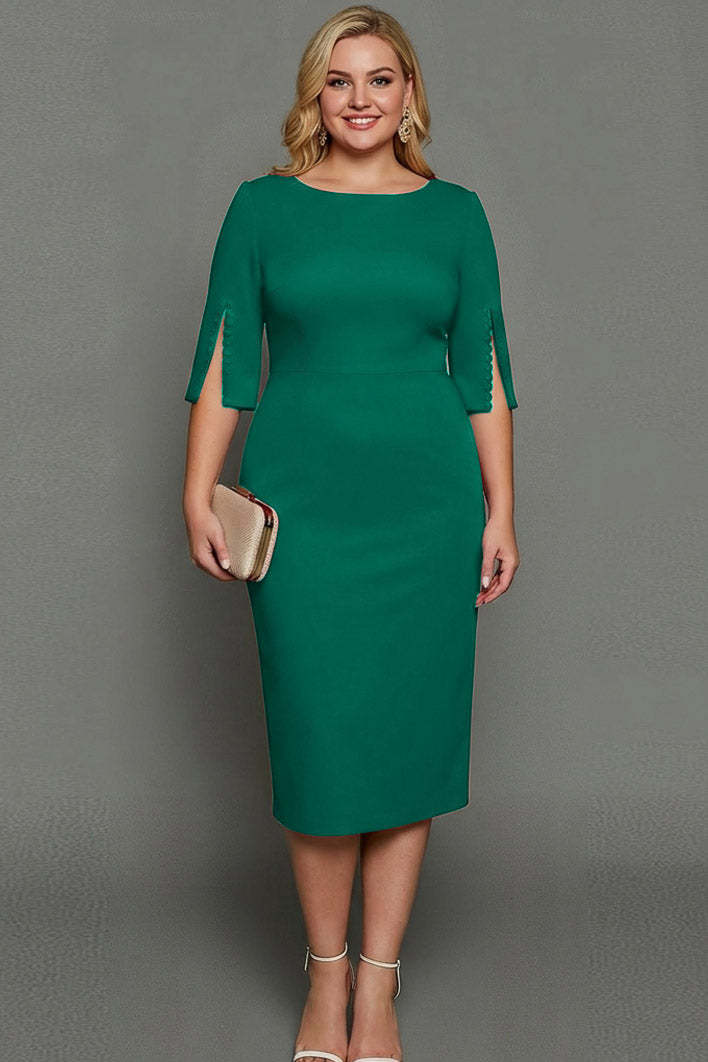 Midi Plus Size Sheath Bateau Neck White Formal Dress