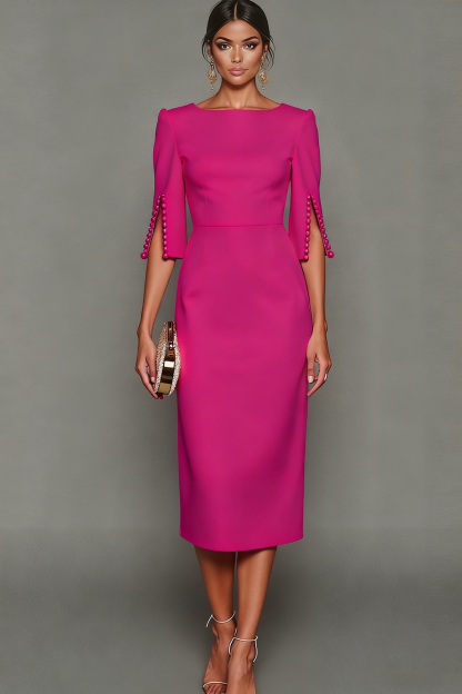 Midi Sheath Bateau Neck White Formal Dress