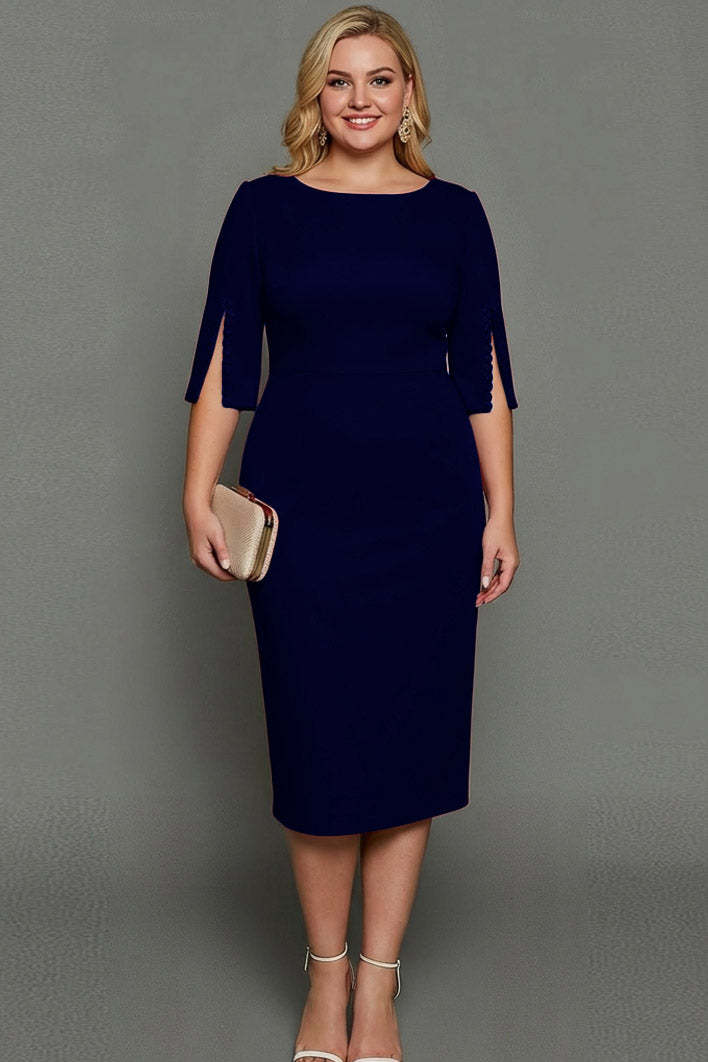 Midi Plus Size Sheath Bateau Neck White Formal Dress