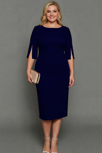 Midi Plus Size Sheath Bateau Neck White Formal Dress