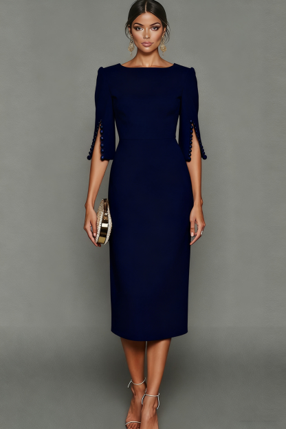 Midi Sheath Bateau Neck White Formal Dress