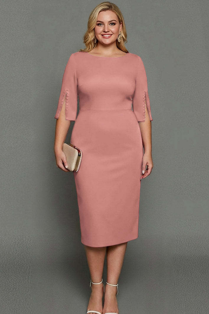 Midi Plus Size Sheath Bateau Neck White Formal Dress