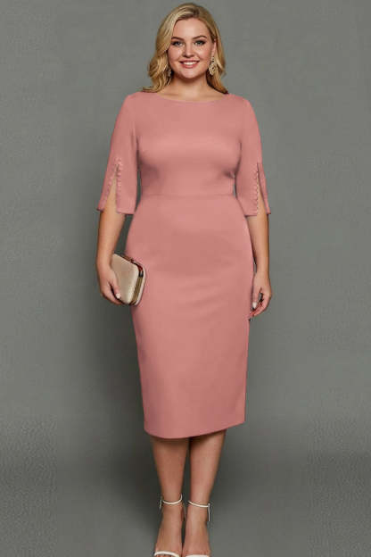 Midi Plus Size Sheath Bateau Neck White Formal Dress