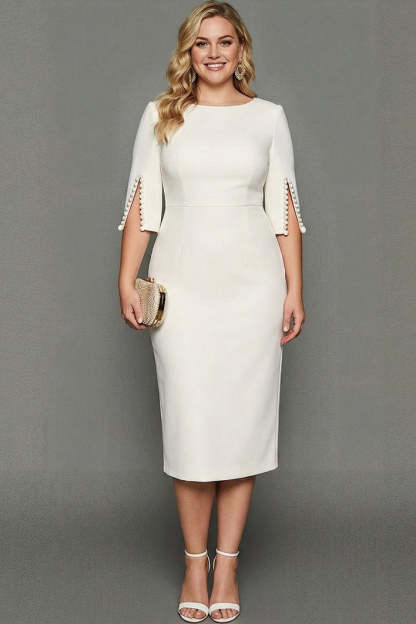 Midi Plus Size Sheath Bateau Neck White Formal Dress