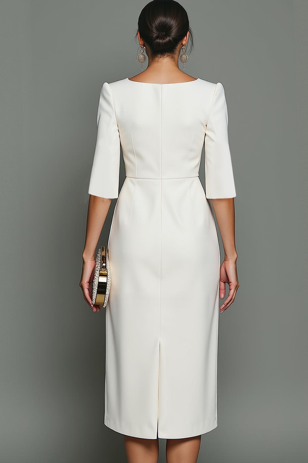 Midi Sheath Bateau Neck White Formal Dress