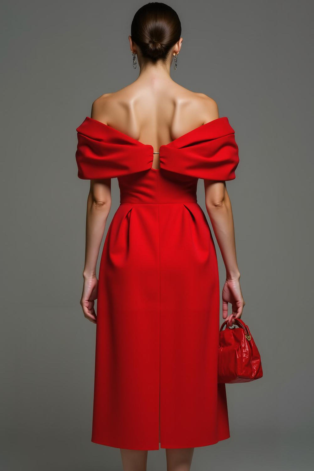 Red Midi Off the Shoulder Sheath Formal Dress