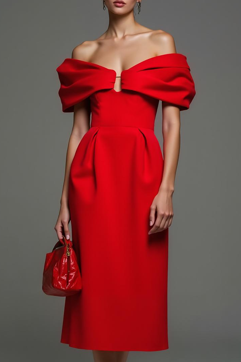 Red Midi Off the Shoulder Sheath Formal Dress