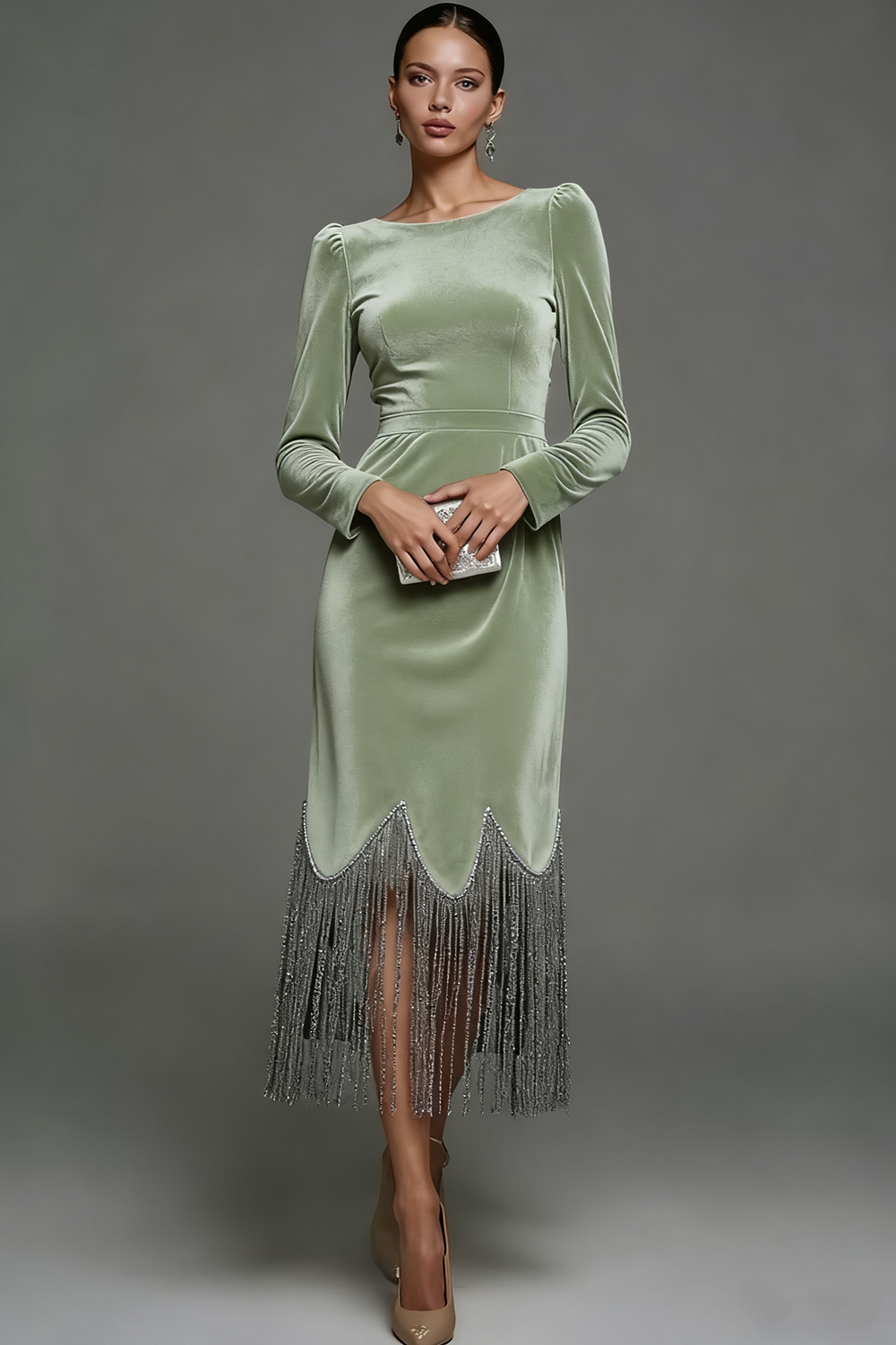 Dark Blue Velvet Maxi Sheath Holiday Party Dress with Tassel