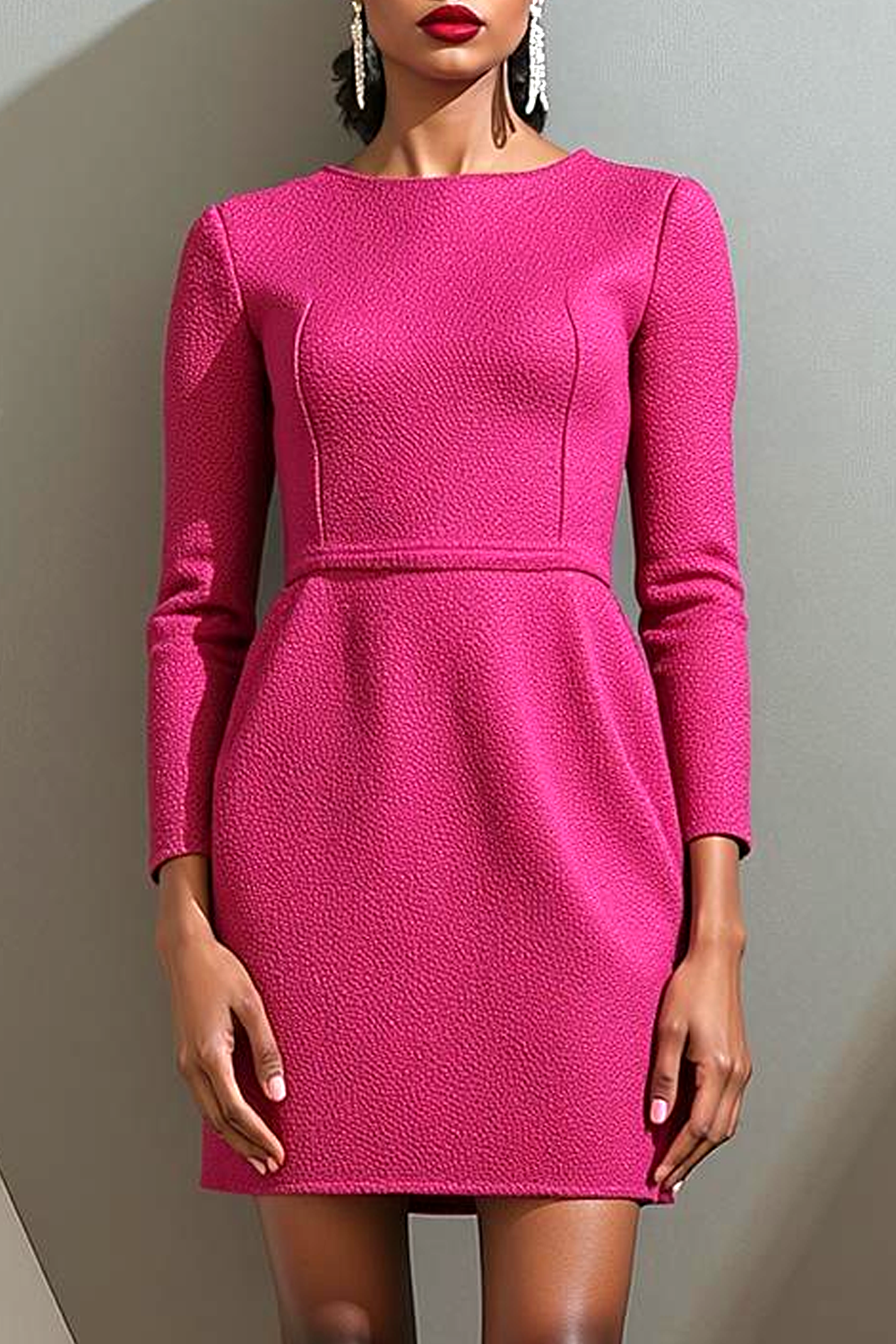 Fuchsia Bodycon Short Cocktail Dress with Sleeves