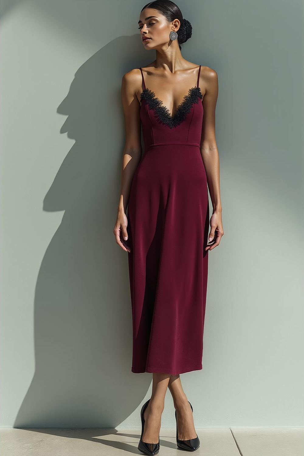 Cabernet Sheath Spaghetti Straps Long Evening Dress
