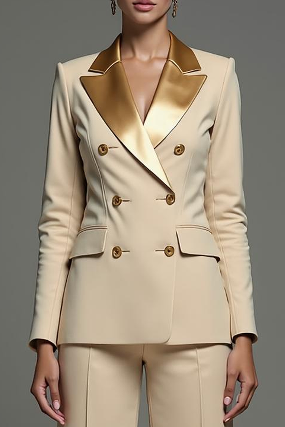 Champagne 2 Piece Peak Lapel Fitted Business Suit