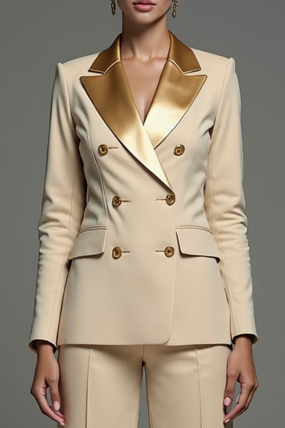 Champagne 2 Piece Peak Lapel Fitted Business Suit