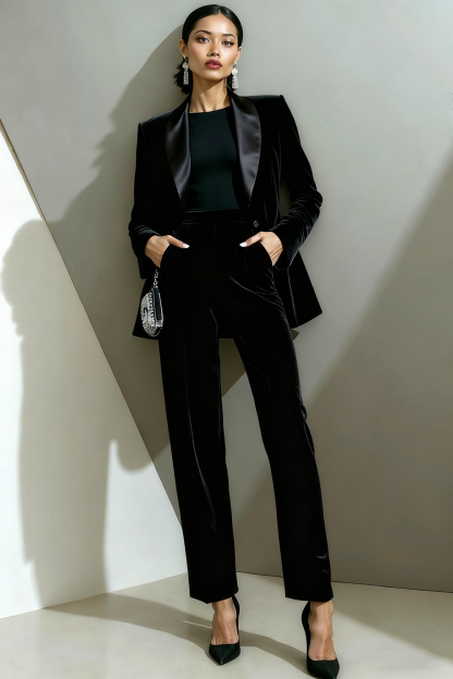 Olive Shawl Lapel Velvet 2 Piece Business Suit