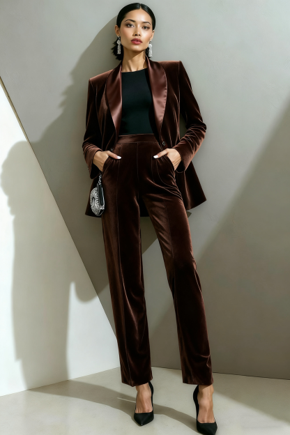 Olive Shawl Lapel Velvet 2 Piece Business Suit