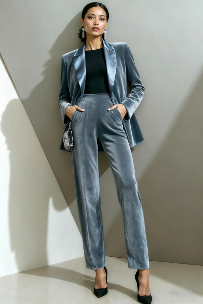 Olive Shawl Lapel Velvet 2 Piece Business Suit