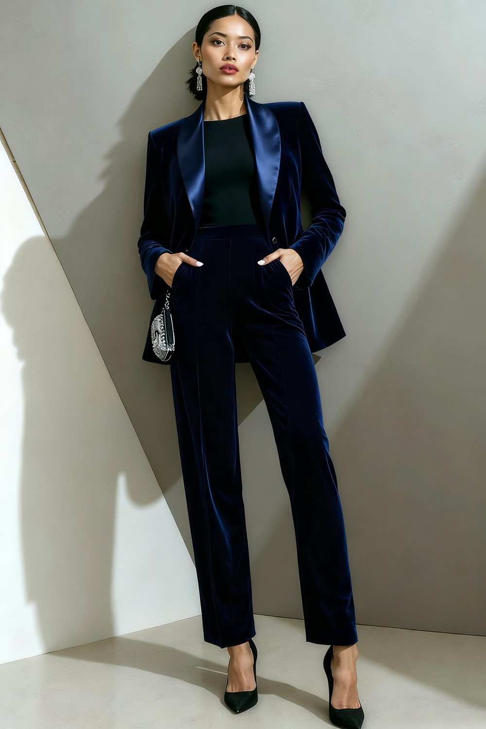 Olive Shawl Lapel Velvet 2 Piece Business Suit