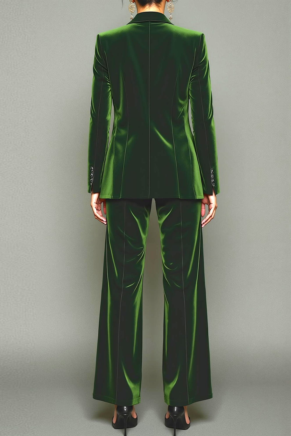 Olive Shawl Lapel Velvet 2 Piece Business Suit