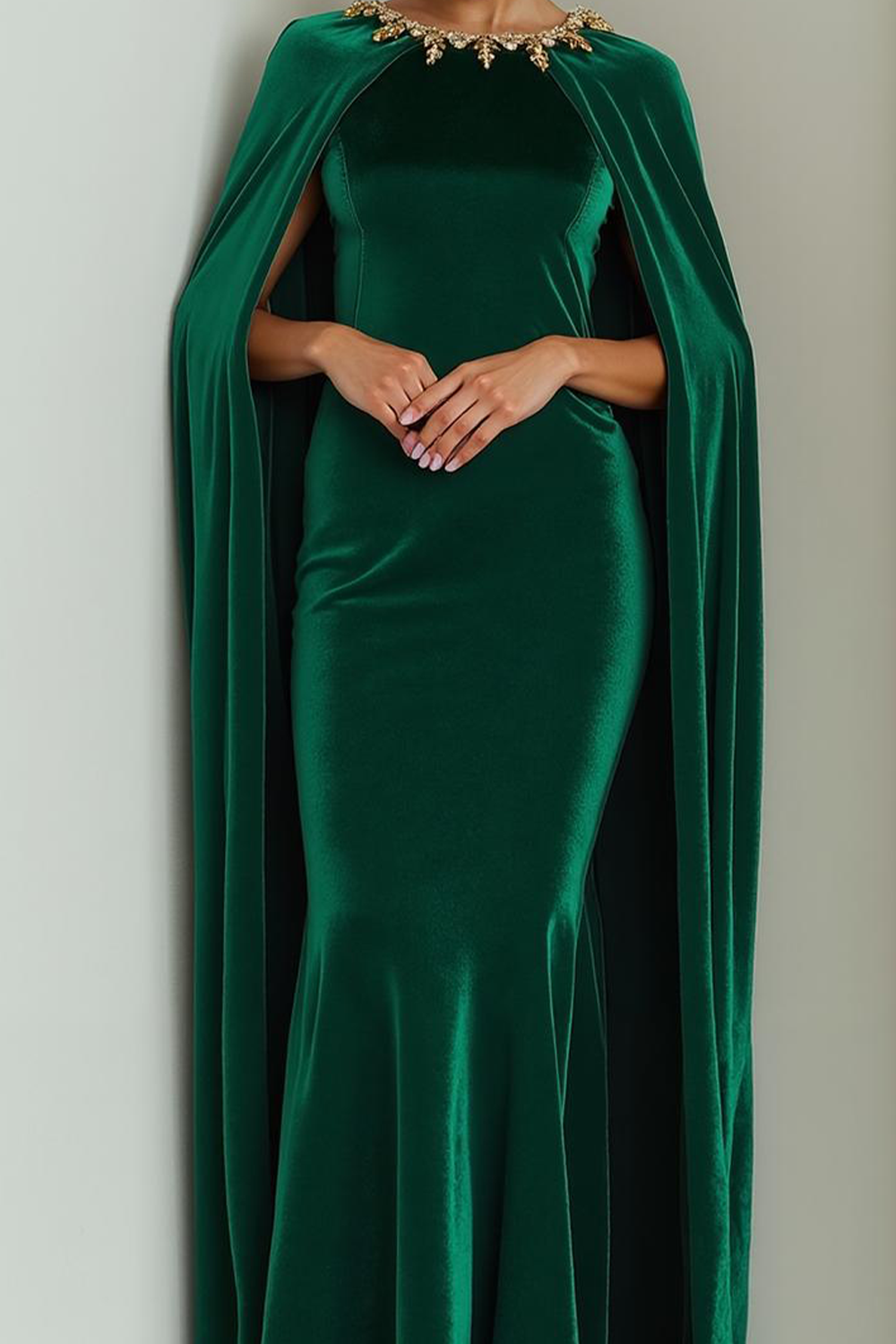 Dark Green Mermaid Velvet Maxi Formal Dress with Cape
