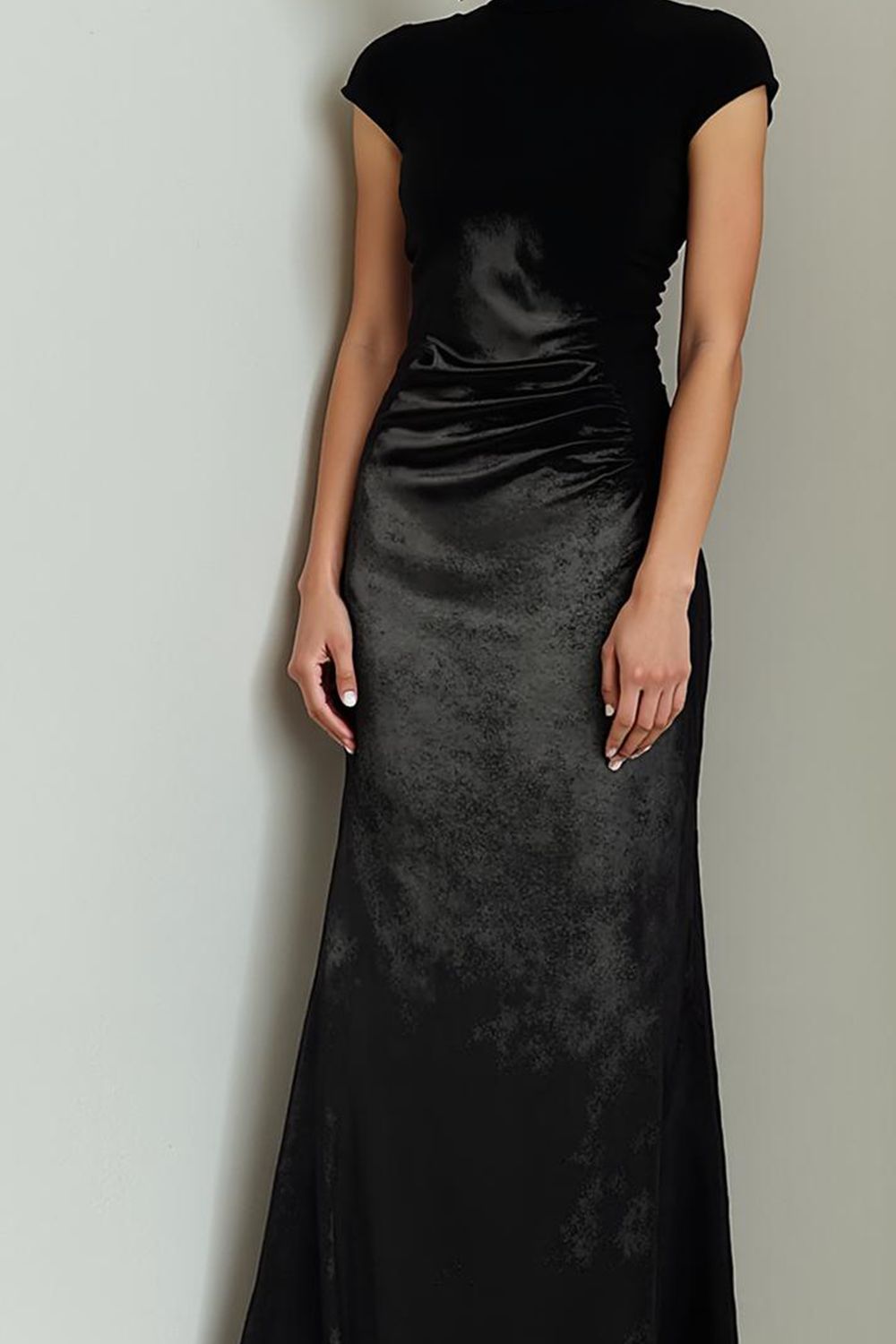 Black Mermaid High Neck Long Velvet Formal Dress