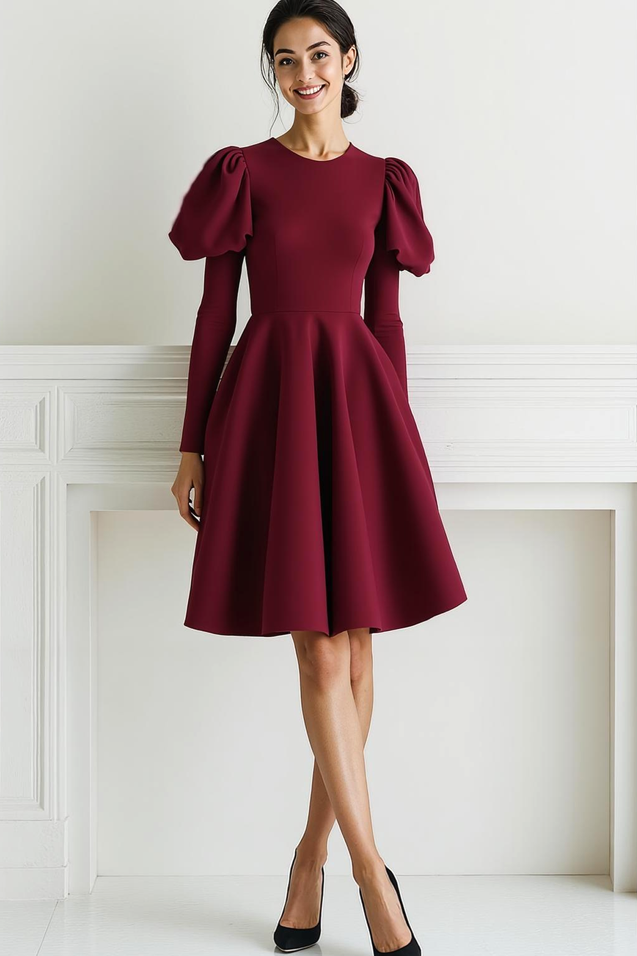 Cabernet Midi A Line Formal Dress with Sleeves