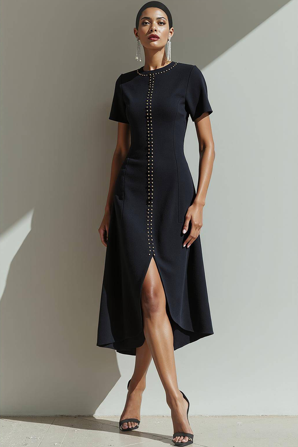 short sleeve black dress formal Elegant Short Black Formal Party Dress with Puffy Sleeves