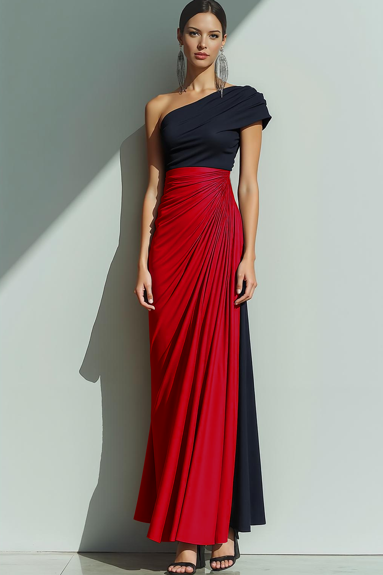 Brown Sheath One Shoulder Ruched Maxi Formal Dress