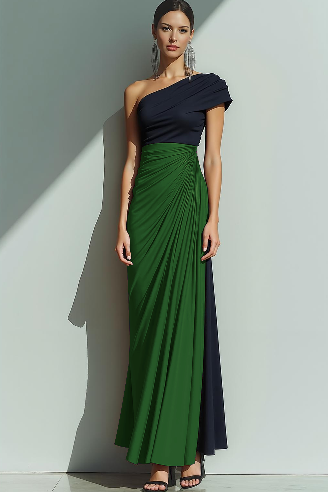 Brown Sheath One Shoulder Ruched Maxi Formal Dress