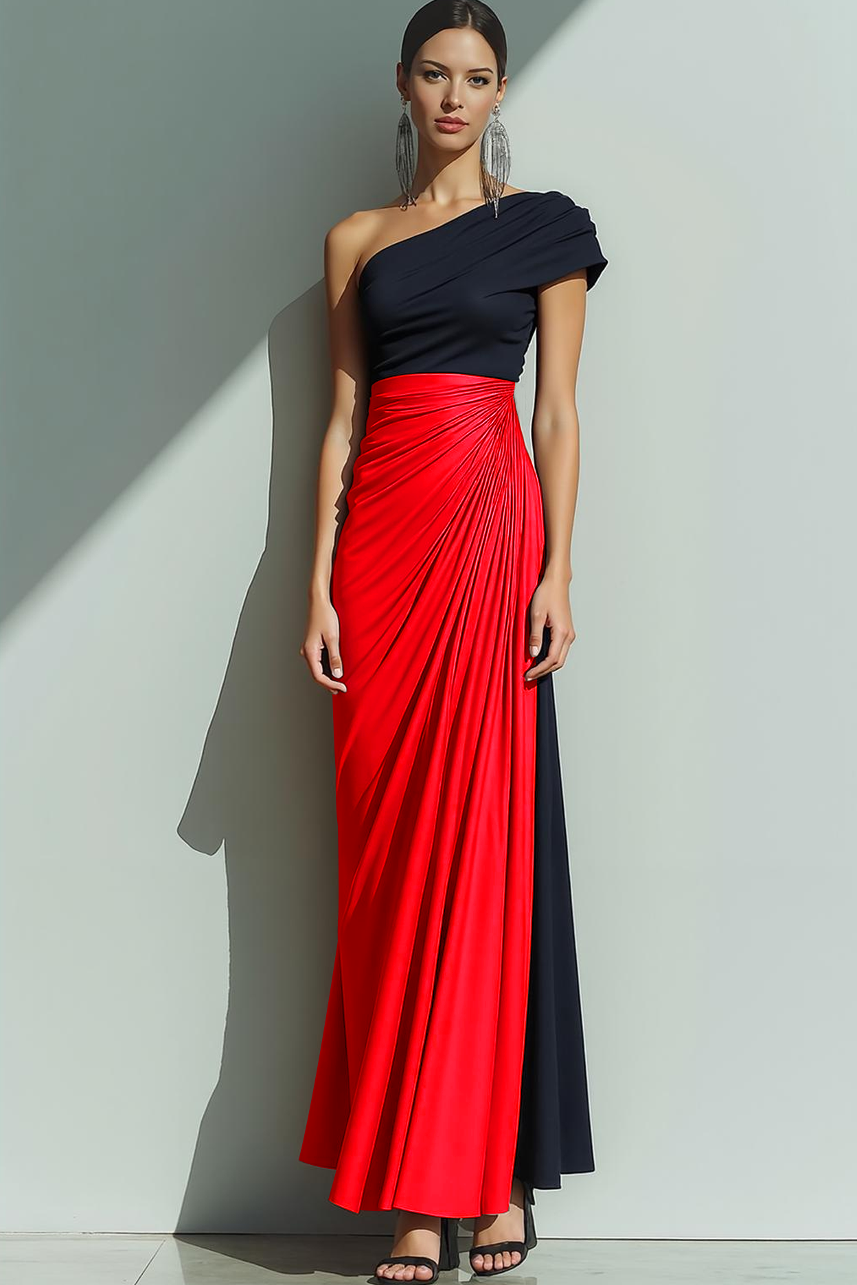 Brown Sheath One Shoulder Ruched Maxi Formal Dress