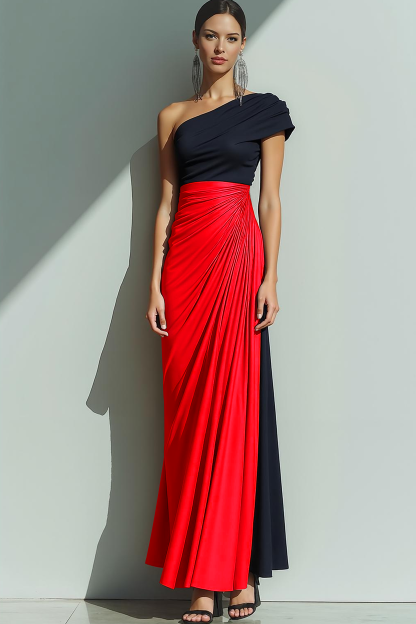 Brown Sheath One Shoulder Ruched Maxi Formal Dress