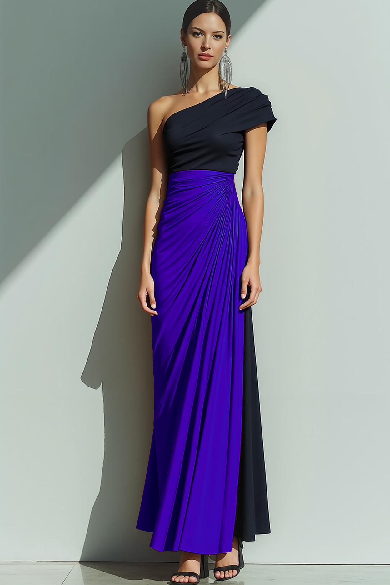 Brown Sheath One Shoulder Ruched Maxi Formal Dress