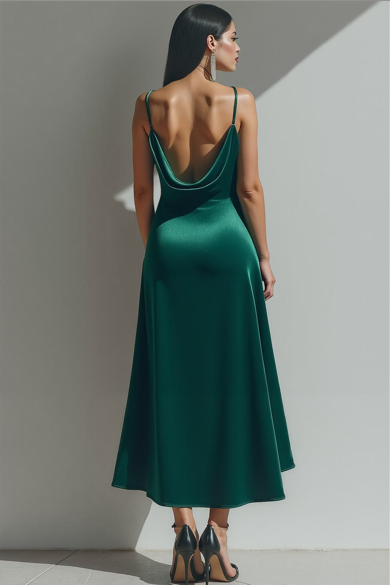Dark Green Velvet Sheath Spaghetti Straps Maxi Evening Dress with Slit