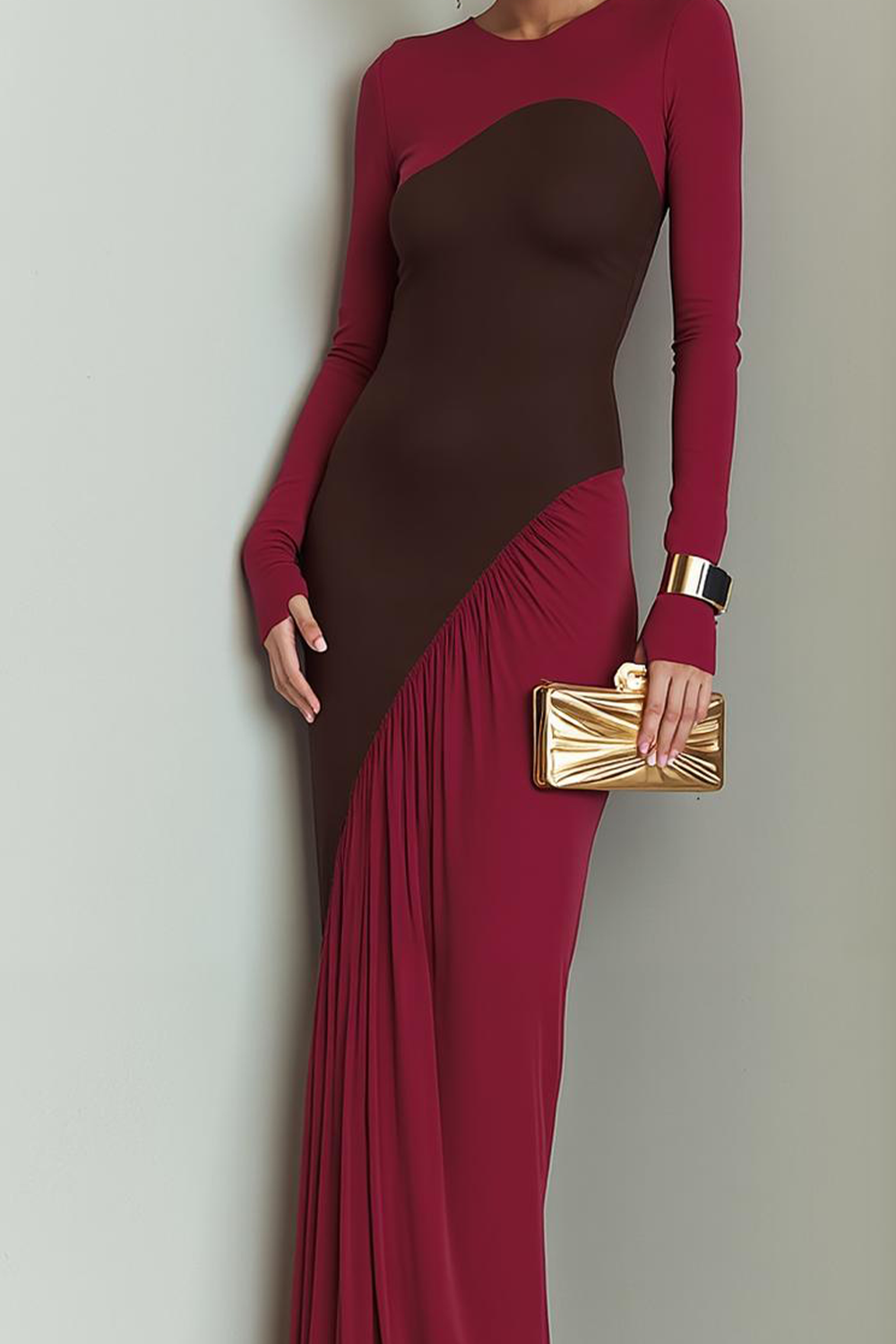 Cabernet Chiffon Mermaid Long Evening Dress with Sleeves